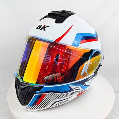 1pc Cool Motorcycle Flip-Up Helmet With Photochromic Anti-Glare Face Shield, Multiple Styles Available For Professional Racing & Riding Safety