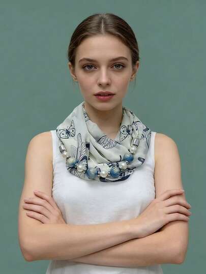 1pc New Pearl Scarf For Women, Fashionable Neck Warmer, Personalized Decoration For Spring/Summer