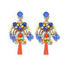 一对手工串珠流苏耳环，适合女性度假佩戴 - 混彩 - 查看 7