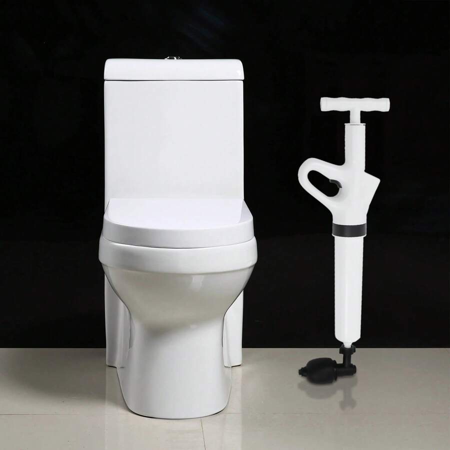 SanBouSi High-Pressure Air Plunger Toilet Drain Unblocker, 0.4 MPA Power With Pressure Gauge, 4 Attachments For Sink/Bathtub/Floor Drain, Reusable ABS & Rubber, No Chemicals - White - View 1