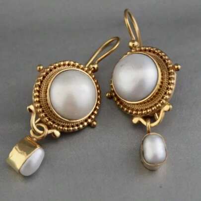 1 Pair Retro Fashionable Baroque Style Faux Pearl Round Earrings, Suitable For Daily Wear, Perfect Holiday Gift For Her