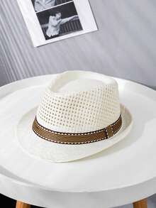 1 buah Topi Jerami Bohemian Warna Polos, Topi Anyaman Dekoratif Pelindung UV, Aksesori Fashion Serbaguna untuk Pria dan Wanita, Sepanjang Musim - topi jerami - View 6