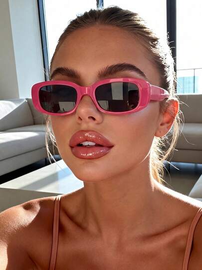 1 Pair Unisex Rectangular Dopamine Printed Fashion Glasses, Suitable For Daily, Outdoor Sports, Y2K Music Festivals, Summer Beach Vacations, Outdoor Travels, Music Festivals, Academia Style, Back To School Season