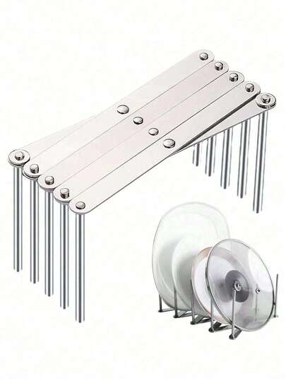 1pc Stainless Steel Pot Rack, Side Pot Lid Holder, Extendable Folding Storage Rack For Kitchen