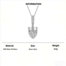 1件S925纯银奢华迷你铲子造型吊坠项链，镶嵌闪亮锆石，优雅日常佩戴饰品，馈赠亲友的优质礼物 - 銀色 - 查看 6
