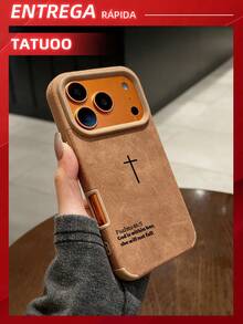 1Pcs Vintage Bible Cross PU Leather Phone Case, Personalized Religious Style Drop-Proof Cover, Compatible With IPhone16 Pro Max/16Pro/16Plus/16/15 Pro Max/15/14/13/12/11 - 棕色 - 查看 3