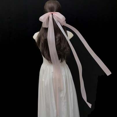 1个女士日式芭蕾舞风格长款蝴蝶结发夹，优雅甜美风格，适合日常佩戴、派对、海滩度假，春夏热门单品