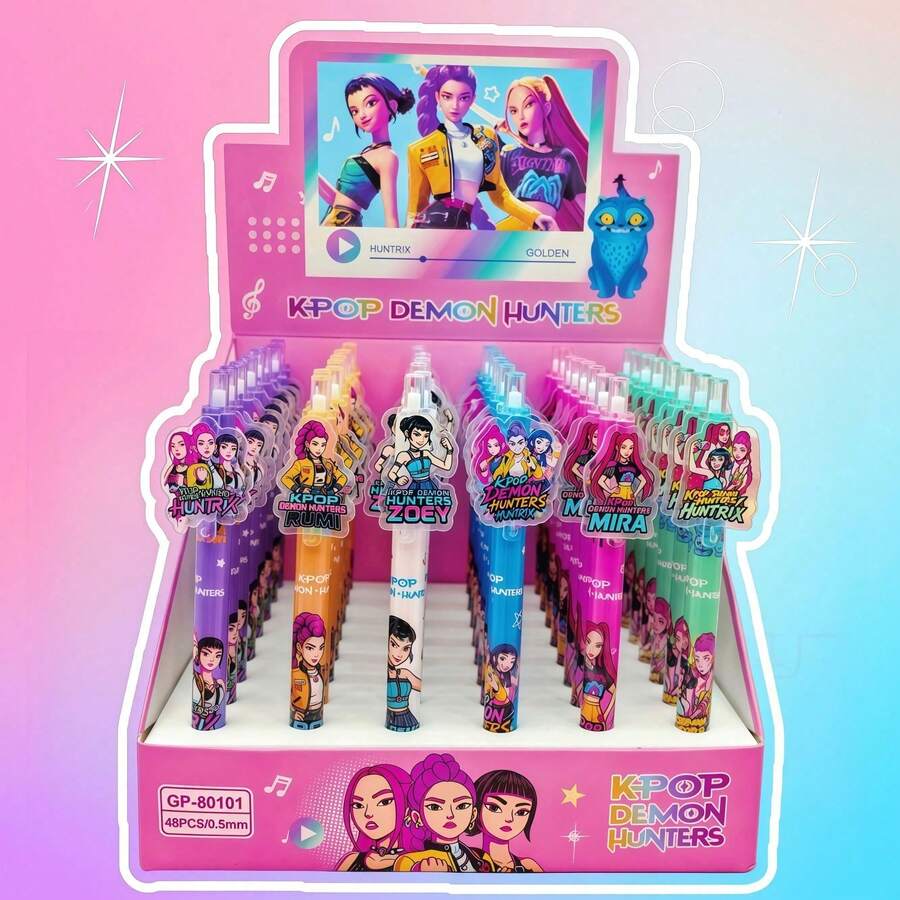 5pcs/10pcs Korean Girl Group Cute Click Ballpoint Pens, Cartoon Pendant Neutral Pens, Student Stationery [Random Style] - Multicolor - View 1