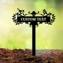 1pc Personalized Floral Design Garden Sign, Customized Garden Stake With Bird, Metal Yard Art For Outdoor Decoration, Personalized Name Mother's Gift, Gardening Gift, Housewarming Garden Bloom - Multicolor - View 44