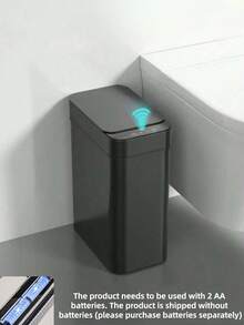 1pc Sensor Bathroom Trash Can With Lid, 2.7 Gallon Non-Contact Garbage Can, Waterproof Slim Trash Can, Smart Plastic Ultra-Thin Trash Can Small White And Gray Trash Can Suitable For Kitchen, Bathroom, Office, RV, Bedroom, Living Room - Multicolor - View 14