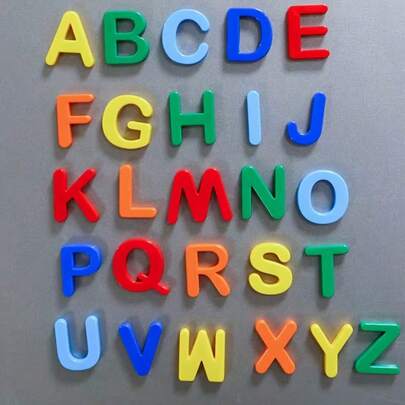 26pcs Colorful Uppercase English Letter Magnetic Fridge Stickers, Montessori Educational Early Learning Toys, Kindergarten Spelling Learning Game, Kids Fridge Magnetic Stickers, Preschool Teaching Supplies, Birthday/Back To School Gift For Boys And Girls
