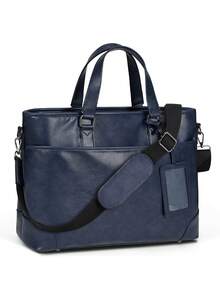 Men's Business Bag, Tote Briefcase With Large Capacity, 15.6-Inch Laptop Bag, Compatible With A4 And B4, Dual-Purpose Design, Job Application Bag, Men's Recruitment Bag, Leather, Waterproof, Briefcase With Shoulder Strap, Commuting Bag, Travel Bag, Brown/Navy - Multicolor - View 12