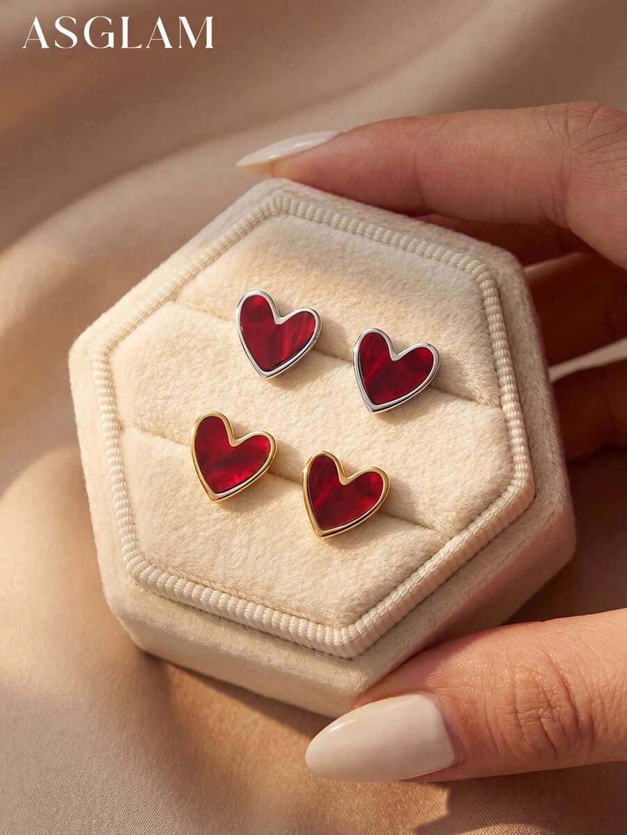 1对心形耳环，925纯银首饰，精致创意耳环，精美首饰礼品，适合女孩日常佩戴、约会、派对和其他场合。 - 款式2 - 查看 1