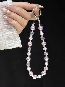 1件新款精致奢华韩式紫色贝壳水晶串珠优雅甜美高品质设计手机挂绳、相机挂绳、钥匙链 - 彩色 - 查看 3