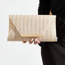 AIBBYDAR 女士手拿包，时尚编织翻盖信封包，适合假日、度假季、夏季、海滩、商务通勤，多功能斜挎包，休闲简约，海滩度假必备 - 米色 - 查看 10