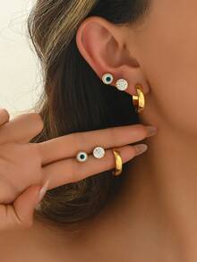 3对不锈钢眼睛形状耳环套装，时尚百搭，适合女性日常佩戴。 - 多色 - 查看 1