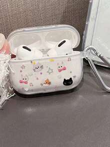 1pc Pink Transparent Cat Shaped Earphone Case, Cute & Minimalist - Pink - View 3