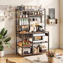 Kitchen Bakers Rack, 5 Ft Power Cable Bakers Rack With Power Outlet, Kitchen Stand With X-Shaped Support Bar, 10 S-Shaped Hooks, Coffee Bar Stand For Dishes, Spice Bottles, Built-In Power Strip - 5 Ft 10 S-shaped Hooks - View 9