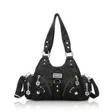 Angel Kiss Purses For Women Small Hobo Shoulder Bags Vagen Leather Multi-Pocket Tote Bag With Zipper - 黑色 - 查看 7