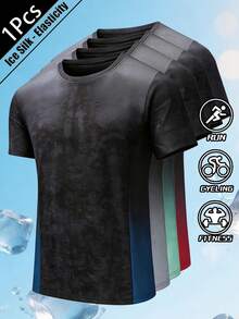 Men's Gradient Breathable Cooling Sports T-Shirt, Comfortable Breathable Activewear Top - Blue - View 1