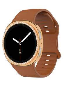 手錶錶帶 + 手錶錶殼套組，相容於 Galaxy Watch 8 40mm 與 44mm。柔軟舒適的休閒運動矽膠錶帶，以及防震防刮的亮面水鑽錶殼。易於佩戴，觸控靈敏。適合女性智慧手錶錶帶與錶殼。 - 棕色錶帶配鑲鑽殼 - 查看 5