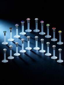 20Pcs Clear Lip Studs Medusa Piercing Jewelry, Flat Plastic Back Labret Retainers, Push-In Bioflex Piercing For Monroe, Ashley, Tragus, Helix, Etc., Sizes 6mm, 8mm, 10mm, 12mm, Suitable For Work. Clear Ear Studs Nose Studs Tragus Earrings, Invisible Plastic Tragus Labret Helix Earrings Piercing Retainers. - Clear - View 3