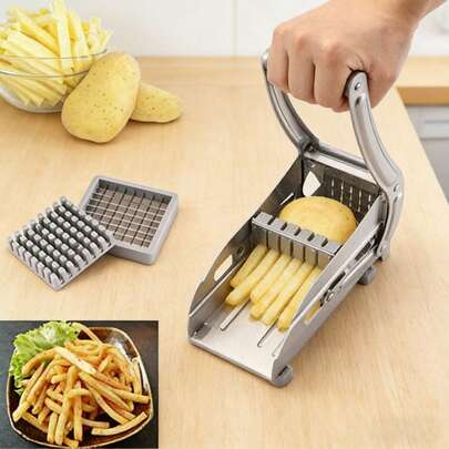 Commercial Grade Stainless Steel French Fry Cutter With 2 Blades, Heavy Duty Potato Slicer For Vegetables