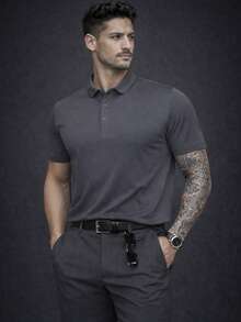 Men's Polo Shirt In Comfortable Cool Silk - Grey - View 2