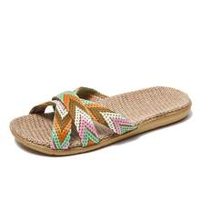 男士夏季亚麻拖鞋，室内轻便防滑时尚卧室凉鞋 - 棕色 - 查看 8