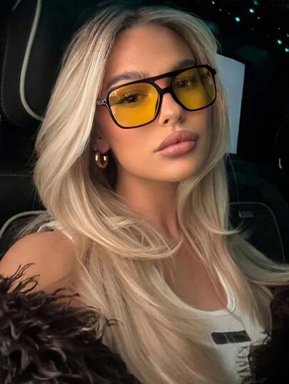 1 par de gafas de moda cuadradas con puente doble retro, gafas casuales multifuncionales para mujeres, adecuadas para salidas familiares, viajes, playa, festivales de música y combinación diaria