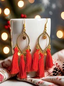 Retro Bohemian Round Tassel Long Earrings, New Vacation Style Textured Metal Earrings For Women - Bohemia - View 8