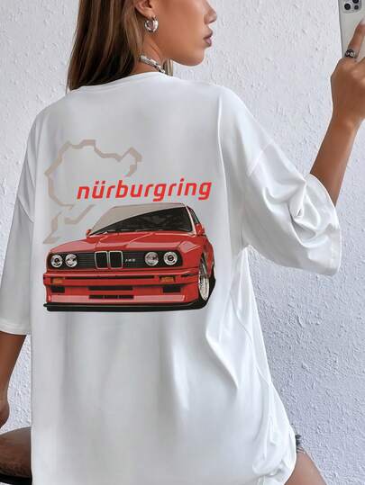 Damen-T-Shirt mit Nürburgring-Rennstrecke und BMW M3 E30-Print, locker geschnitten, Sommertop, K-Pop Warrior Serie, Top aus reiner Baumwolle, Damenbekleidung, Sommermode für Damen, Strickwaren, Party-Outfits, Damenbekleidung in großen Größen, locker geschnittenes Rundhals-Top in großen Größen, Outfit für beste Freundinnen, Urlaubskleidung, Freizeit-Sportbekleidung, elegantes Top, Damen-Sportbekleidung, hochwertige Damenbekleidung, Werbebekleidung für Damen, Unisex-Stil, Teenager-Kleidung, Basic-T-Shirts, Sommerbekleidung für Damen, weich und bequem, Y2K-Stil, Frühling, Sommer, Valentinstag, Karneval, Party, Strand, Hochzeit, Fitnessstudio, elegant, Urlaub, lässig