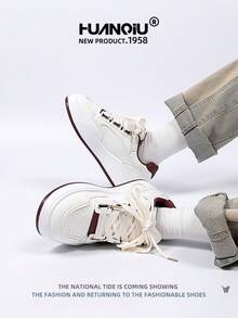HUANQIU 2026新款男鞋，男士运动鞋，黑色鞋，滑板鞋，时尚白鞋，多功能轻便舒适白鞋，系带软底休闲鞋，跑步鞋，红白四季鞋 - 紅白色 - 查看 8