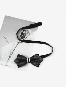 1件装优雅双层男士领结，尖头水晶镶嵌正式领结，适用于婚礼、新郎、伴郎、主持人 - 黑灰色 - 查看 3