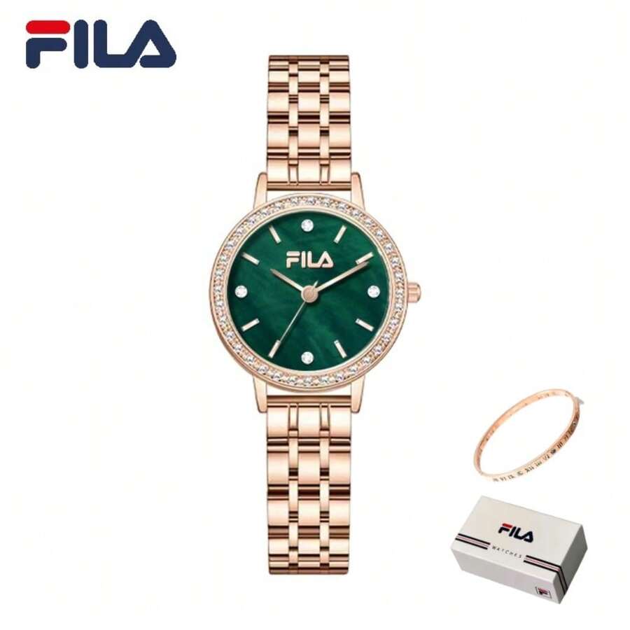 FILA Ladies Quartz Watch With Crystal Green MOP Dial, 2 Straps(Pearl+Steel), Water Resistant, Elegant Gift Box For Celebration - one-size - View 1