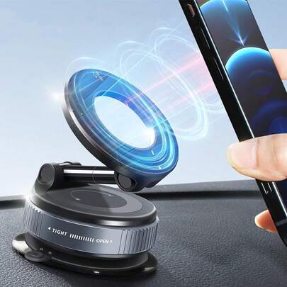 真空磁吸式手机支架，适用于汽车/健身房/镜子/光滑表面/浴室镜子，360°可调节，兼容 17/17e/Air/16/15/14/13/12系列，口袋大小，可折叠便携，适用于所有智能手机和所有车型，可安装在仪表盘和挡风玻璃上。