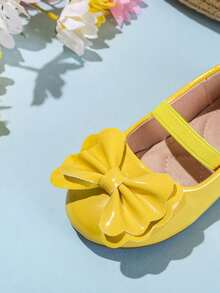 1 Pair Cute Versatile Comfortable Bow Decor Flat Shoes For Little Girls, Suitable For All Seasons - Yellow - View 2