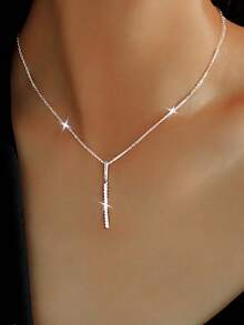 1 chiếc dây chuyền thời trang nữ, mặt dây chuyền hình vuông dài bằng bạc S925 đính đá Cubic Zirconia tổng hợp, kiểu dáng tối giản, thanh lịch, thích hợp đeo hàng ngày, đi nghỉ mát, làm quà tặng Ngày Valentine, sinh nhật, Ngày của Mẹ. - Bạch kim - Xem 6