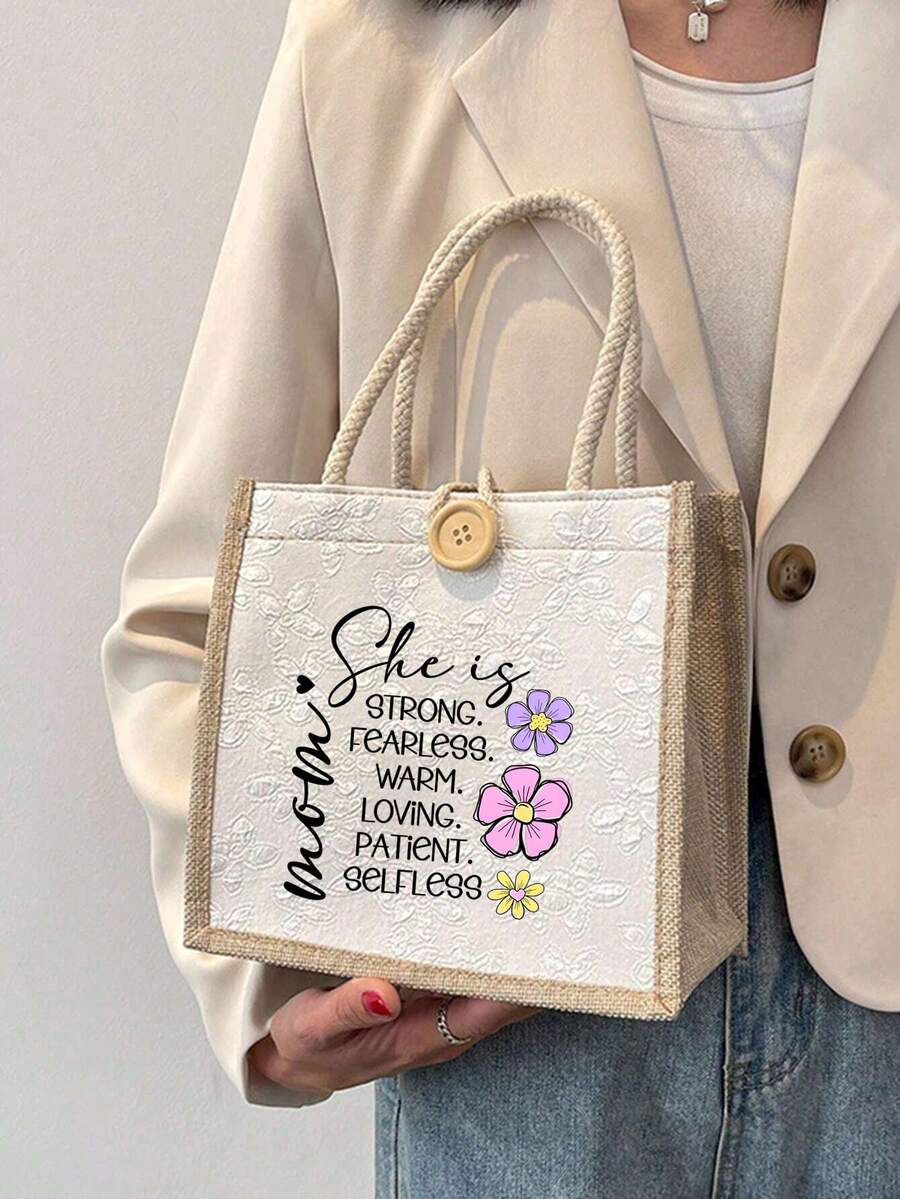 Best Teacher' Letter Print Tote Bag - Suitable For Mother's Day, Thanksgiving, Women's Day And Goddess Festival Gifts. Suitable For Daily Use. - Multicolor - View 1