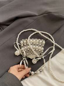 Women's French Style Pearl Handbag, New Handmade Beaded Shoulder Crossbody Bag - Silver - View 9