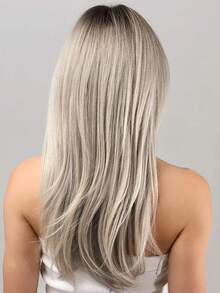 Ombre Platinum Butterfly Long Hair Synthetic Fringe Wig For Women White-Gold Layered Long Straight Hair Wig Daily Party Cosplay Wig School Homecoming Season - Brown Ombre - View 4