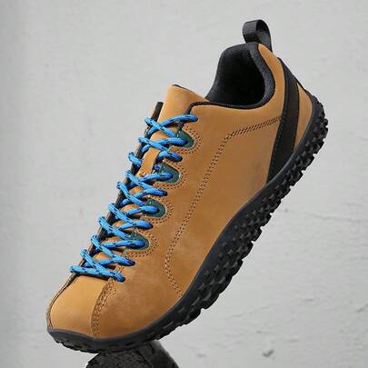 2026 New Women's Outdoor Sports Shoes, Colorblock Black/Coffee/Blue PU Fashionable Sporty Outdoor Low-Top Lace-Up Shoes, Tire Tread Pattern Non-Slip Comfortable Hiking Shoes, Wide Fit, Outdoor Casual Flat Shoes, Unisex Casual Sports Sneakers