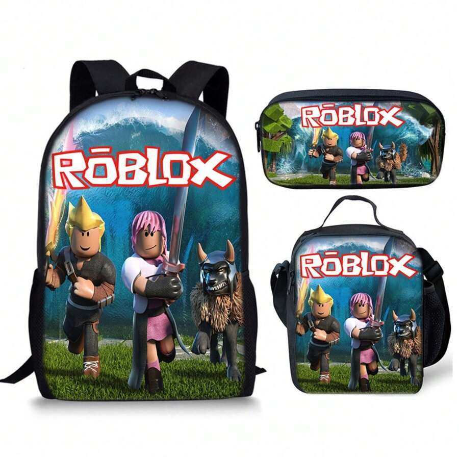 3D Game Backpack Set - New Year Gift For Pupils, Large Capacity School Bag With Lunch Bag - 26 - Xem 1