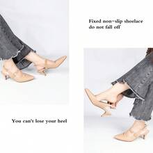 2pcs Elastic High Heel Shoelace Buckles, With U-Shaped Faux Pearl Buckle And Adjustable Tightness, Suitable For High Heels - Khaki - View 3