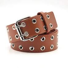 1 Set Punk Style Rivet Belt & Bracelet, Punk Y2K Square Buckle Belt With 3 Rows Of Rivets, PU Leather Strap, Goth Punk Unisex PU Leather Bracelet, Multi-Layer Rock Nail Bracelet - Double Exhaust Holes - View 14