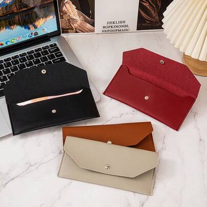 1pc Minimalist Flap Coin Purse, Women's Wallet, Faux Leather Large Capacity Envelope Snap Closure, Handheld Portable Cash/Card/Makeup Brush Organizer, Fashion Paper Money Coin Pouch, Multi-Function Small Items Storage Bag