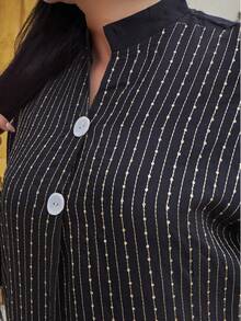 Đầm kiểu Ả Rập thêu hoa thanh lịch, cổ chữ V, thiết kế sọc dọc giúp tôn dáng, tay lửng, thời trang và duyên dáng, mẫu mới Xuân/Hè 2026. - màu đen - Xem 3