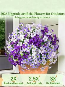 Outdoor Artificial Flower Bouquet, Realistic Outdoor Fake Flowers, UV-Resistant Silk Trumpet Flowers, Outdoor Garden Fake Flower Mix In Purple - Multicolor - View 3