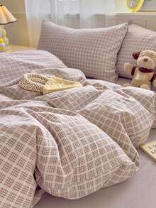 3件套涤纶复古格子印花床上用品套装，适合男孩/女孩宿舍，拉链封口，四季皆宜，柔软透气，适用于宿舍床、单人床、双人床、特大床、卧室（包含1个被套、2个枕套，不含填充物） - 彩色 - 查看 11