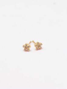 1pc 925 Sterling Silver Flower Shape CZ Nose Stud Piercing Jwelry - Gold - View 6